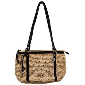 Brighton Woven Straw Tote Bag Black Trim Accent Purse Handbag Designer Style